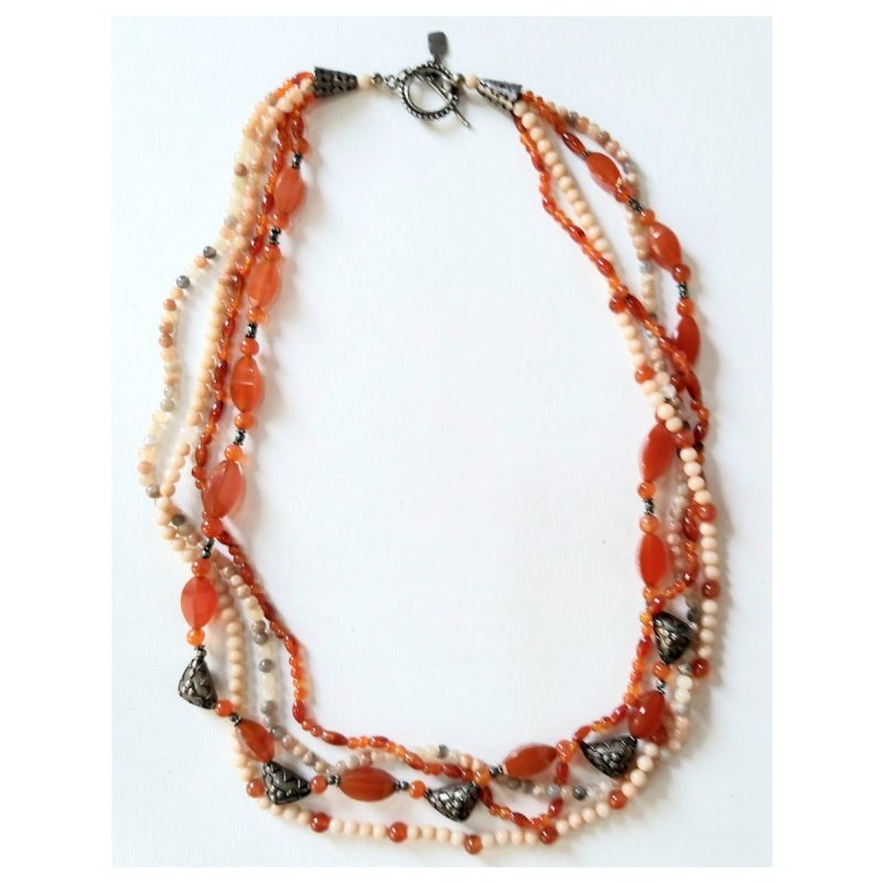 Carnelian Faceted Large Beads, Hand Crafted Silver Beads, Silver End Caps, and Clasp