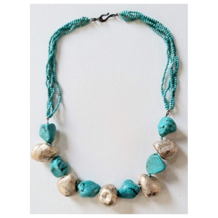 Unusual Silver Nuggets with Turquoise Tumble Beads